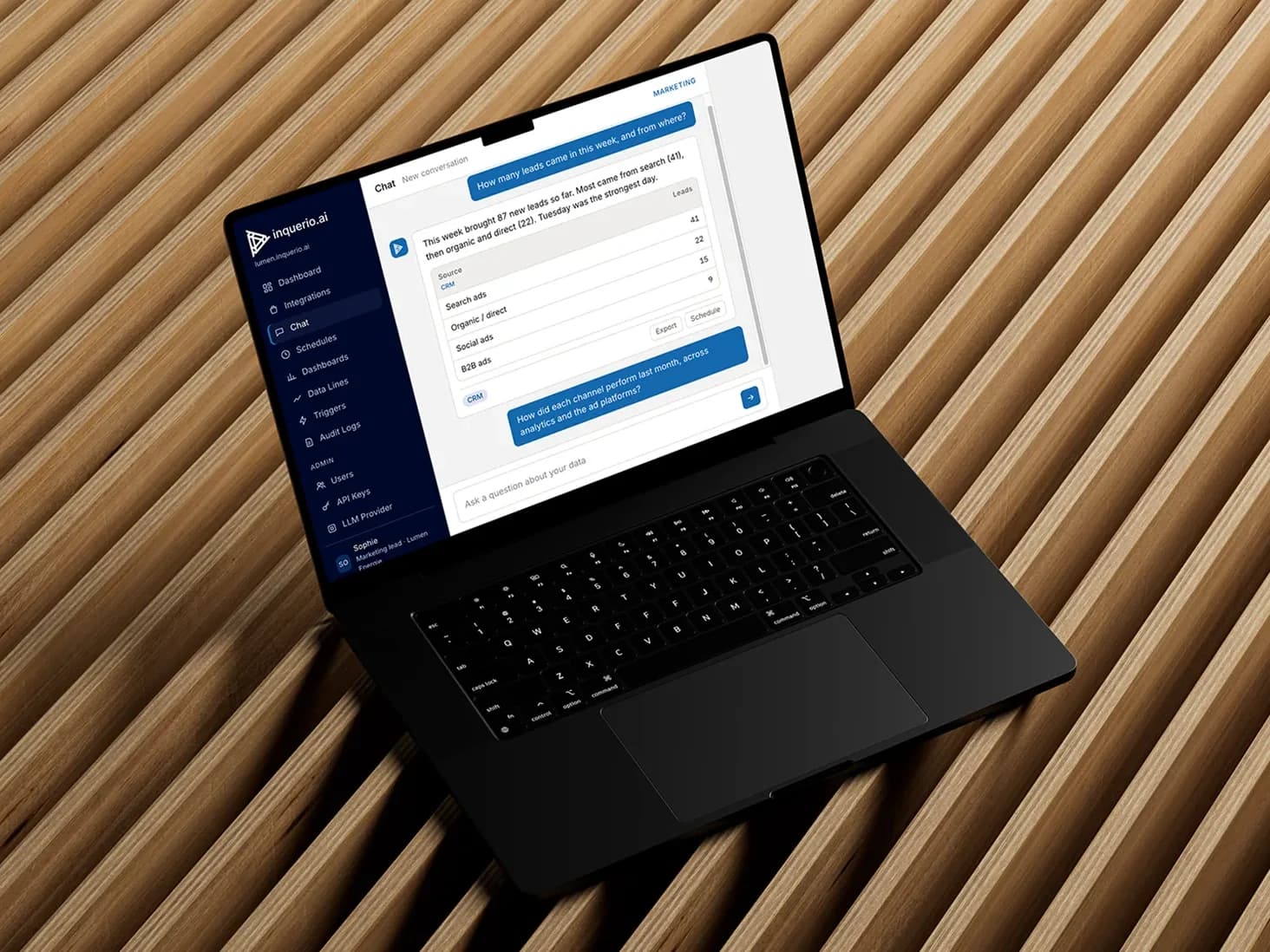 Mockup of a screen showing inquerio.ai