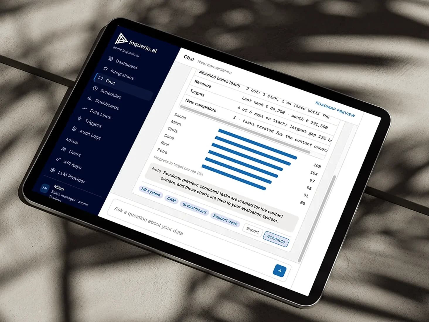 Mockup of a screen showing inquerio.ai