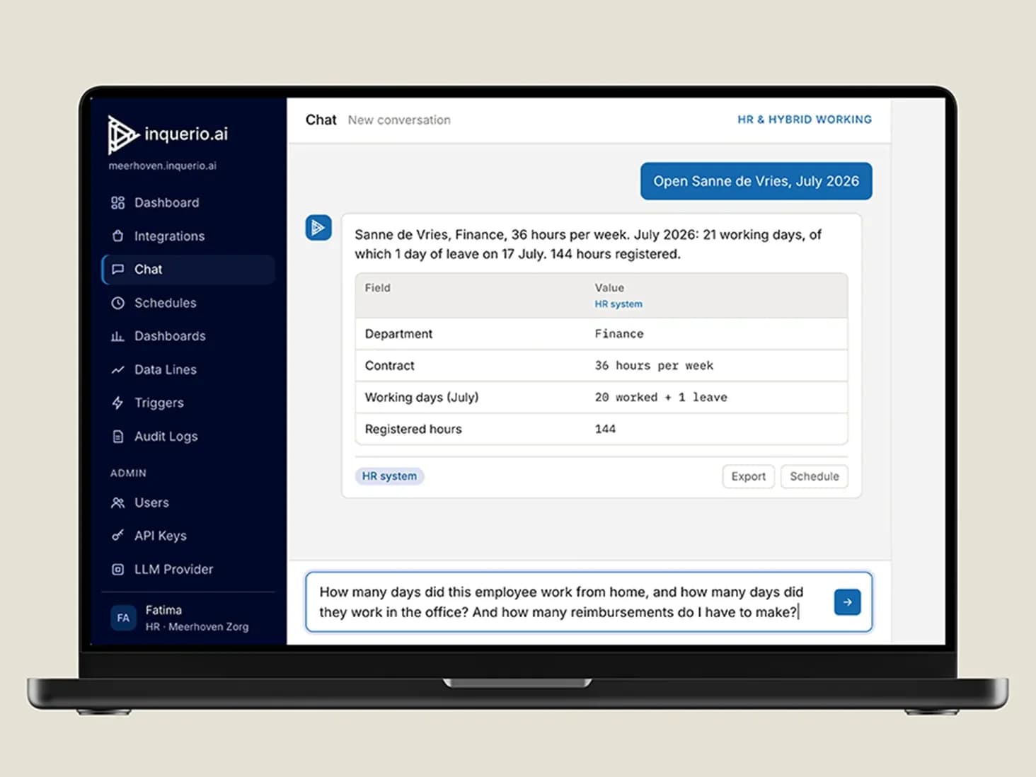 Mockup of a screen showing inquerio.ai