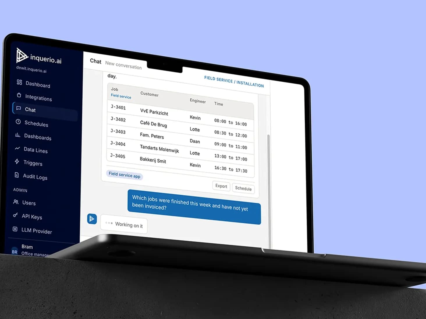 Mockup of a screen showing inquerio.ai