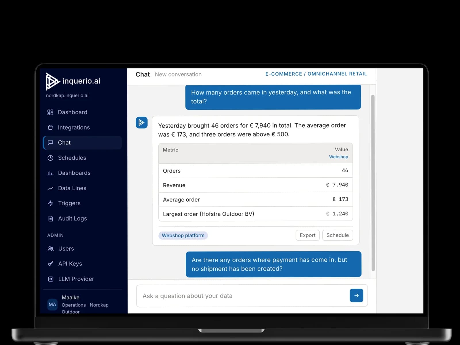 Mockup van een scherm met inquerio.ai