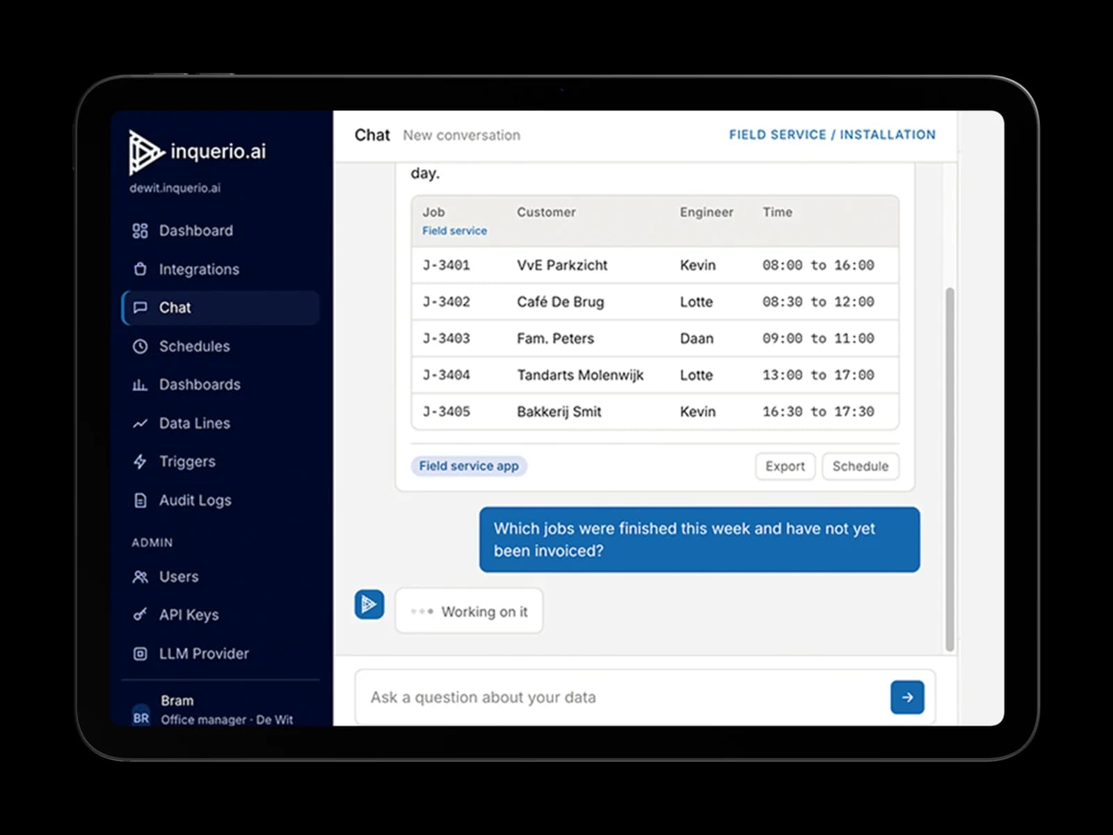 Mockup van een scherm met inquerio.ai